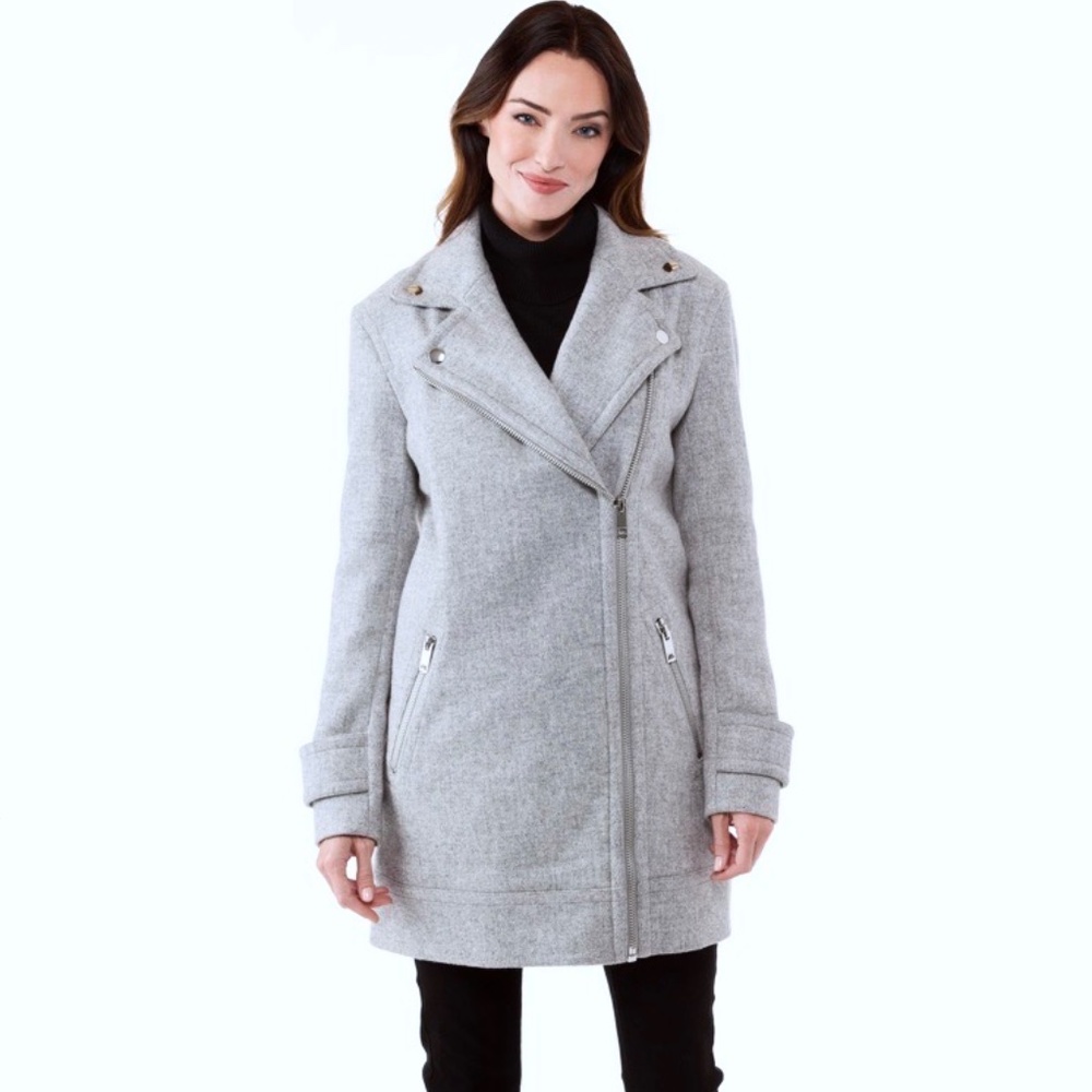 MICHAEL KORS Gray Asymmetrical Zip Coat